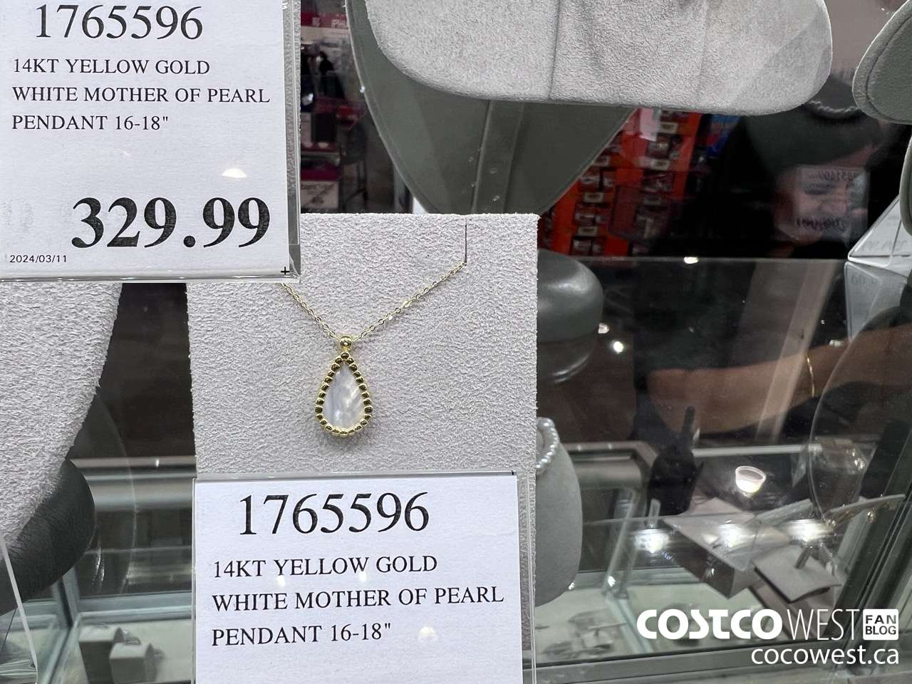 1765596 14KT YELLOW GOLD WHITE MOTHER OF PEARL PENDANT 16-18