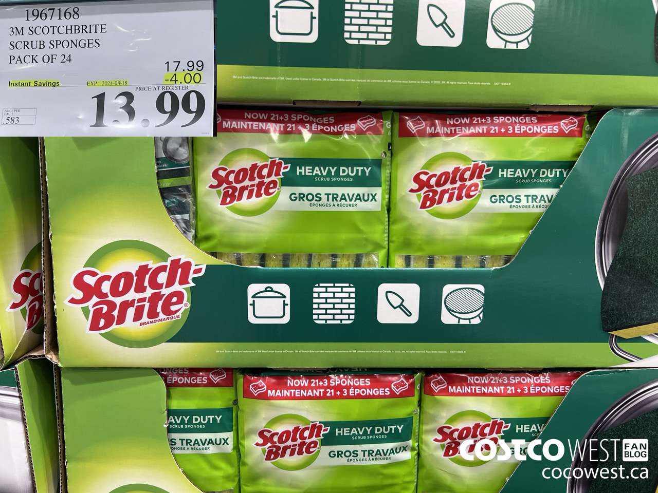 1967168 3M SCOTCHBRITE SCRUB SPONGES PACK OF 24 ($4.00 INSTANT SAVINGS EXPIRES ON 2024-08-18) $13.99