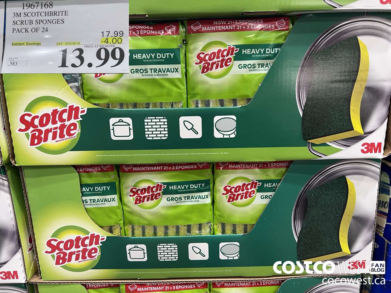 1967168 3M SCOTCHBRITE SCRUB SPONGES PACK OF 24 ($4.00 INSTANT SAVINGS EXPIRES ON 2024-08-18) $13.99