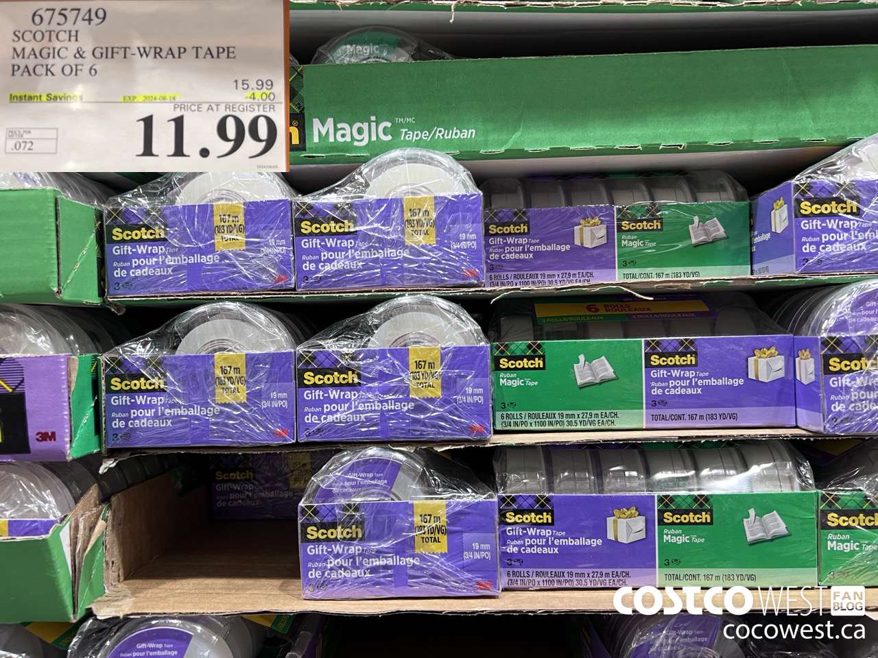 675749 3M SCOTCH MAGIC TAPE/GIFT WRAP TAPE 6PK ($4.00 INSTANT SAVINGS EXPIRES ON 2024-08-18) $11.99