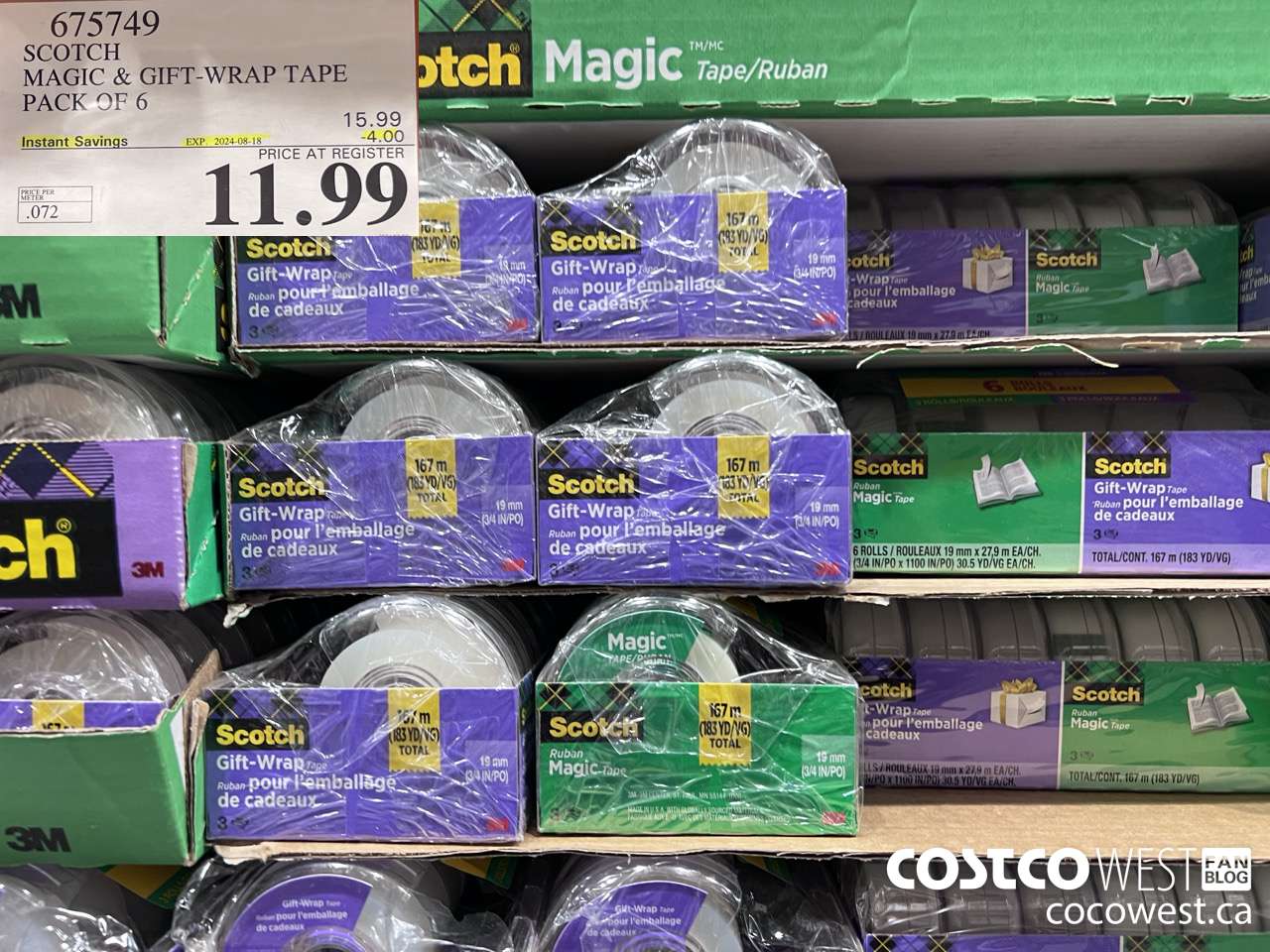 675749 3M SCOTCH MAGIC TAPE/GIFT WRAP TAPE 6PK ($4.00 INSTANT SAVINGS EXPIRES ON 2024-08-18) $11.99