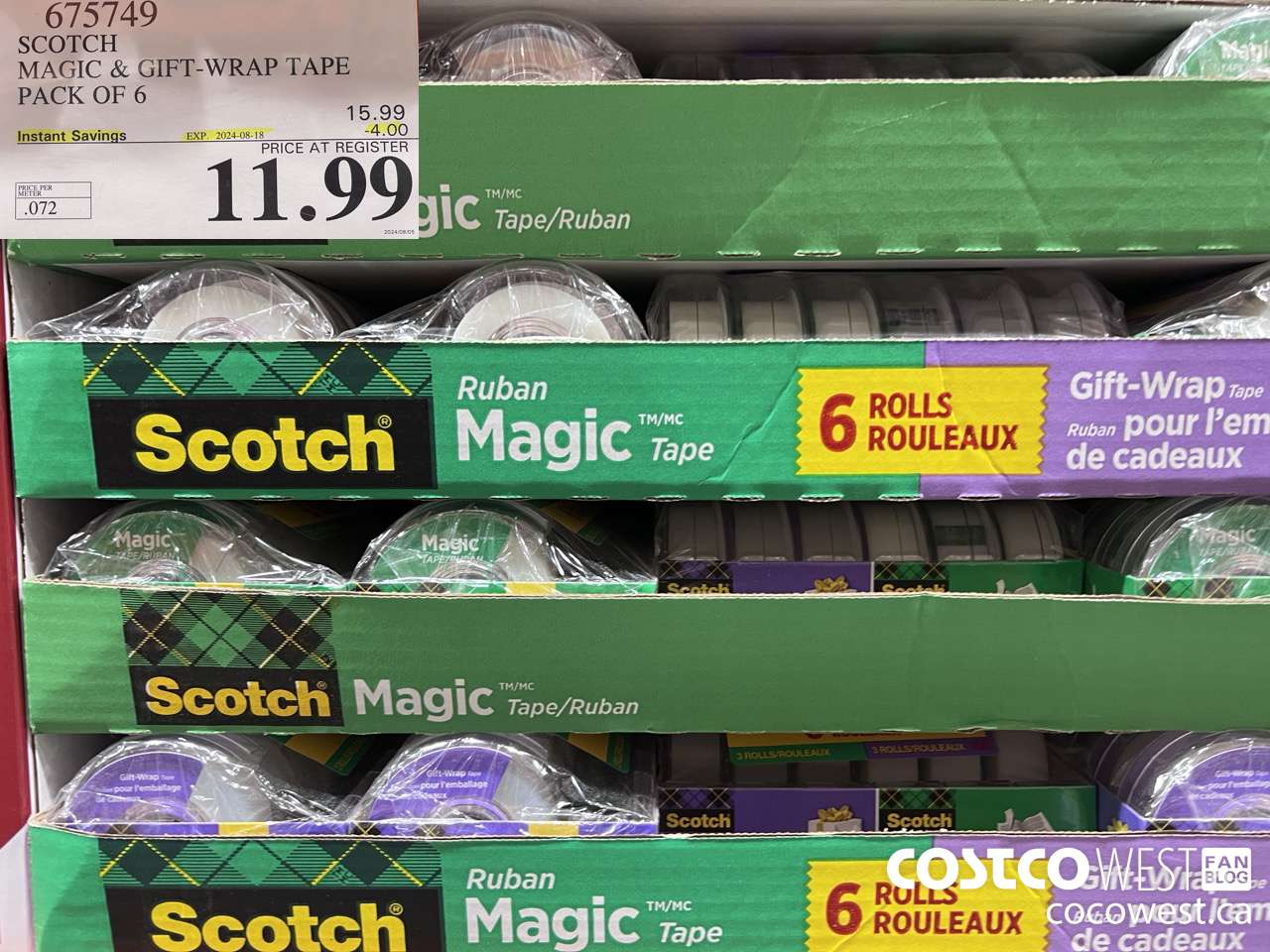 675749 3M SCOTCH MAGIC TAPE/GIFT WRAP TAPE 6PK ($4.00 INSTANT SAVINGS EXPIRES ON 2024-08-18) $11.99