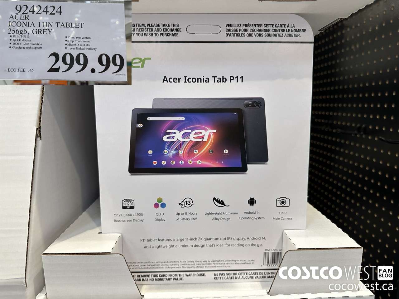 9242424 ACER ICONA 11IN TABLET 256GB GREY $299.99