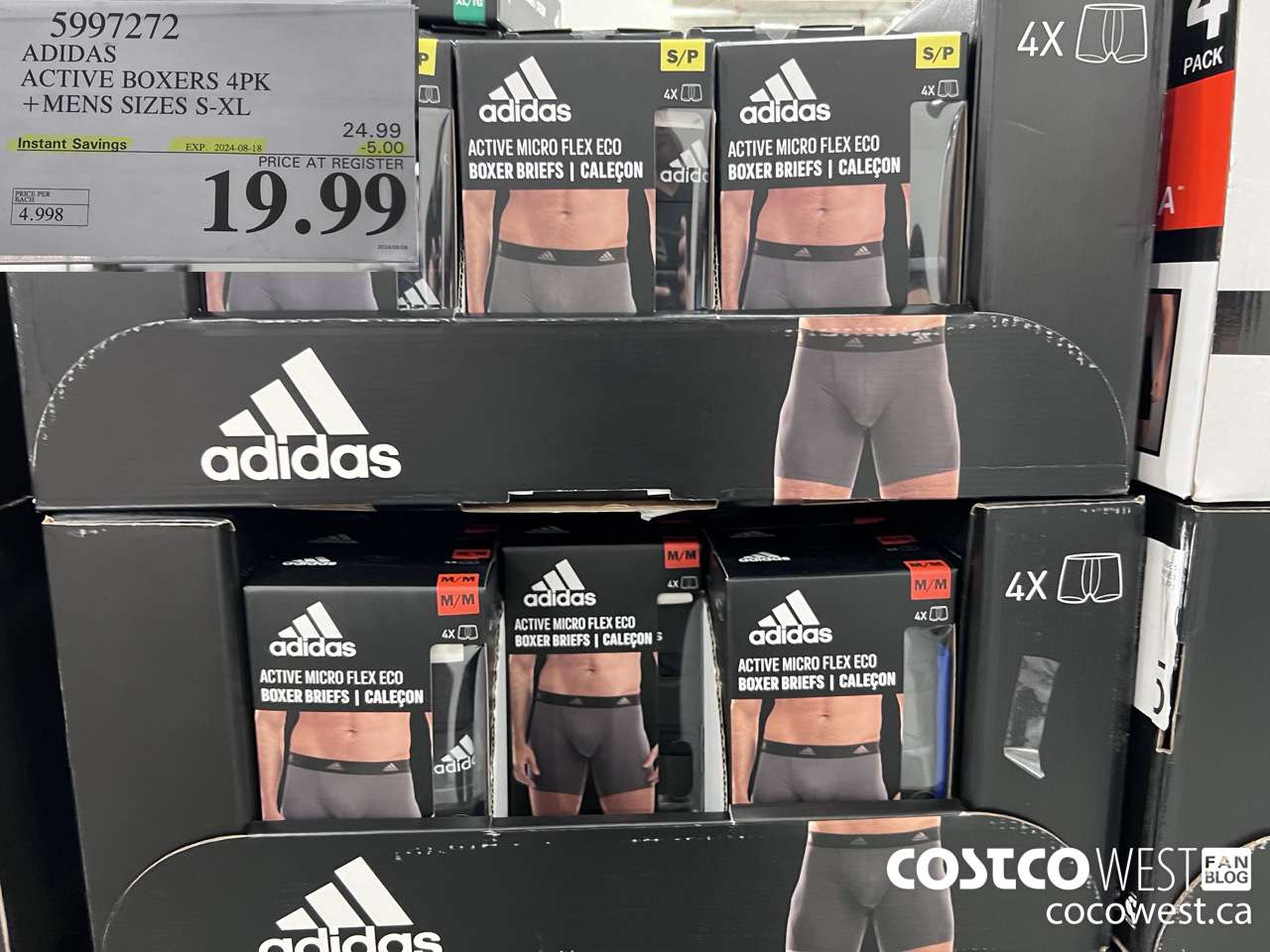5997272 ADIDAS ACTIVE BOXERS 4PK MENS SIZES S-XL ($5.00 INSTANT SAVINGS EXPIRES ON 2024-08-18) $19.99