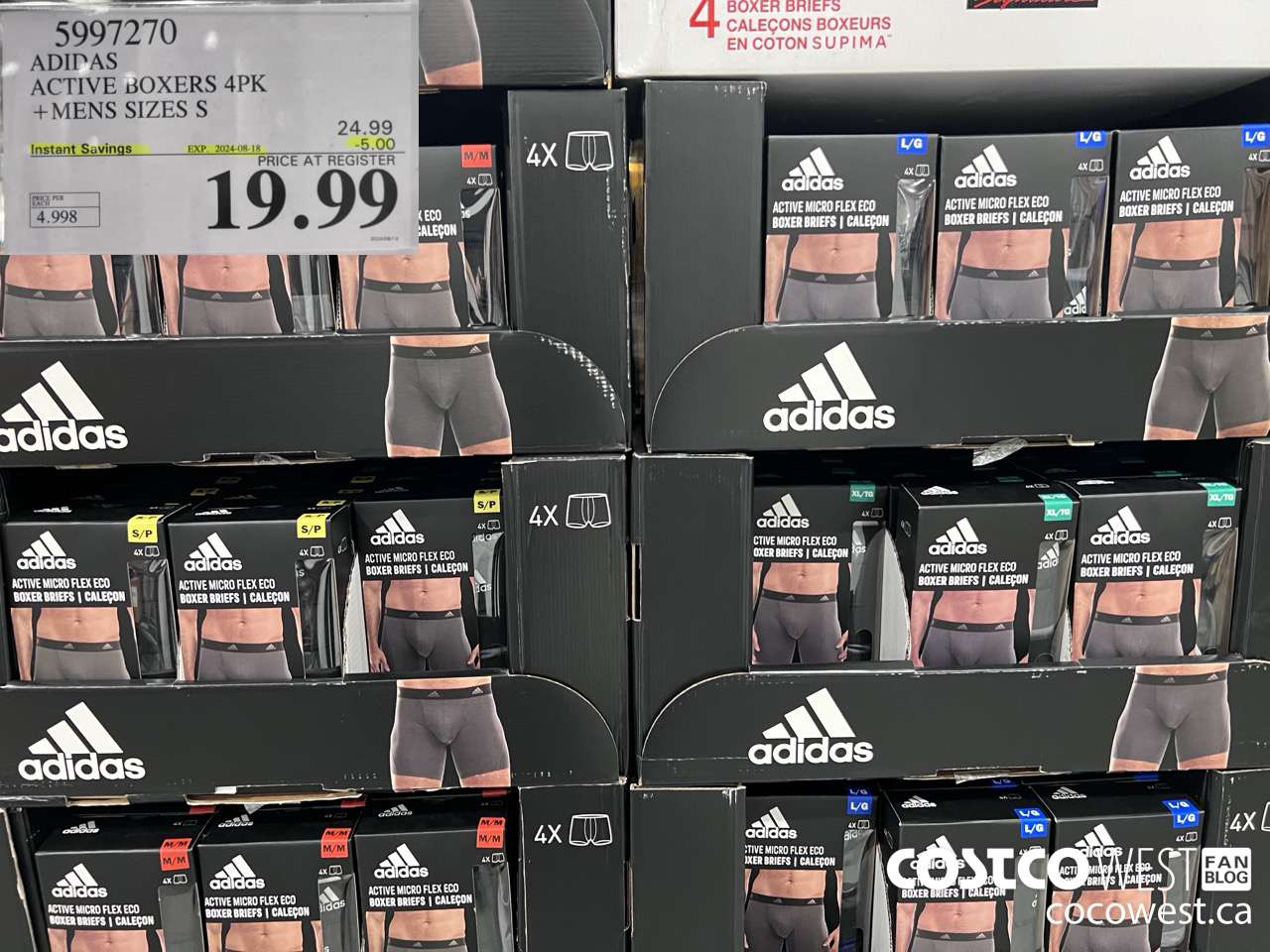 5997270 ADIDAS ACTIVE BOXERS 4PK MENS SIZES S-XL ($5.00 INSTANT SAVINGS EXPIRES ON 2024-08-18) $19.99