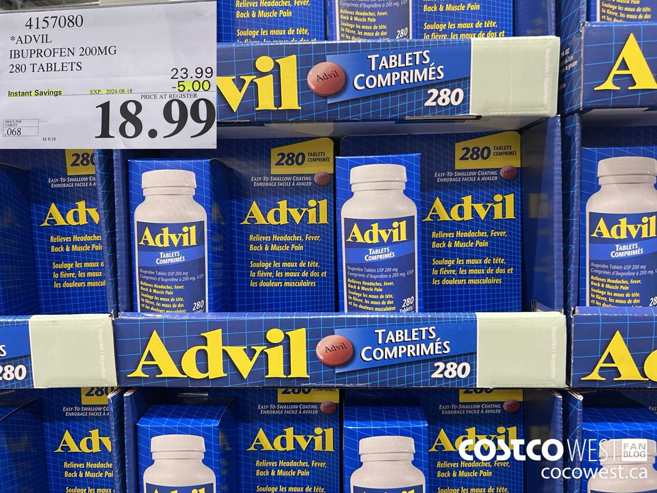 4157080 ADVIL 280 TABLETS IBUPROFEN 200MG ($5.00 INSTANT SAVINGS EXPIRES ON 2024-08-18) $18.99
