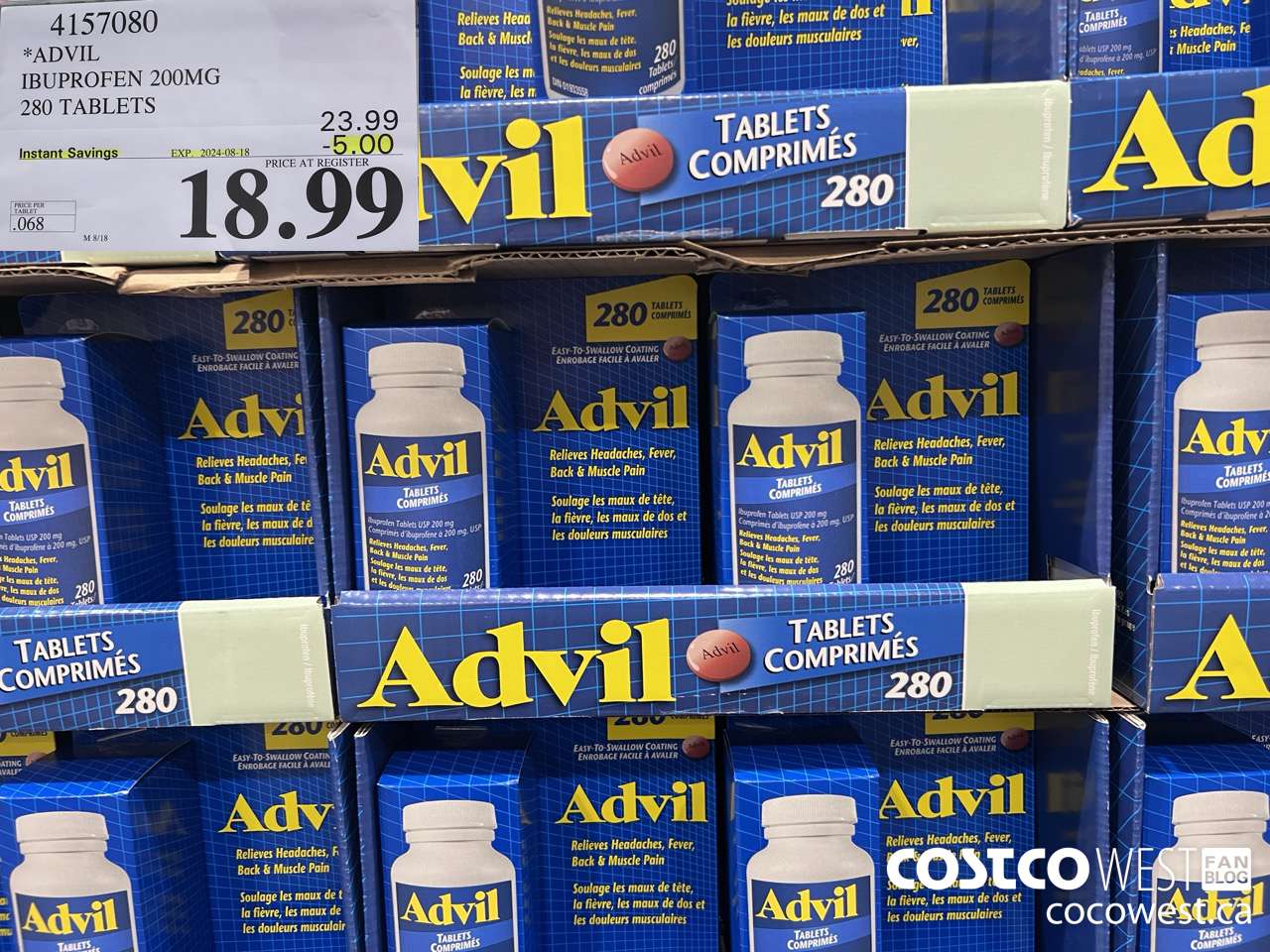4157080 ADVIL 280 TABLETS IBUPROFEN 200MG ($5.00 INSTANT SAVINGS EXPIRES ON 2024-08-18) $18.99