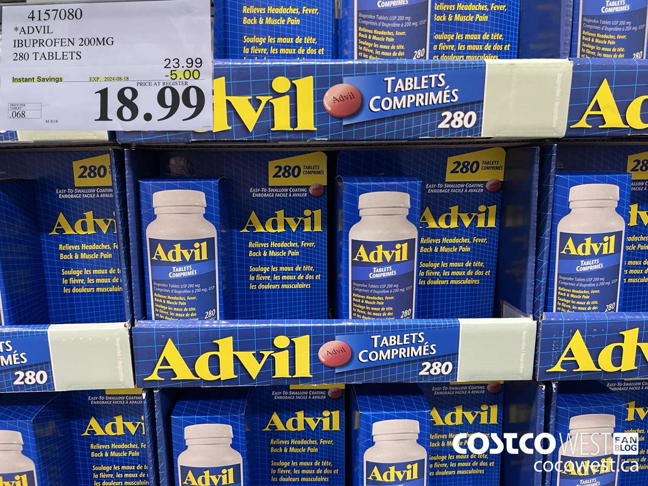 4157080 ADVIL 280 TABLETS IBUPROFEN 200MG ($5.00 INSTANT SAVINGS EXPIRES ON 2024-08-18) $18.99