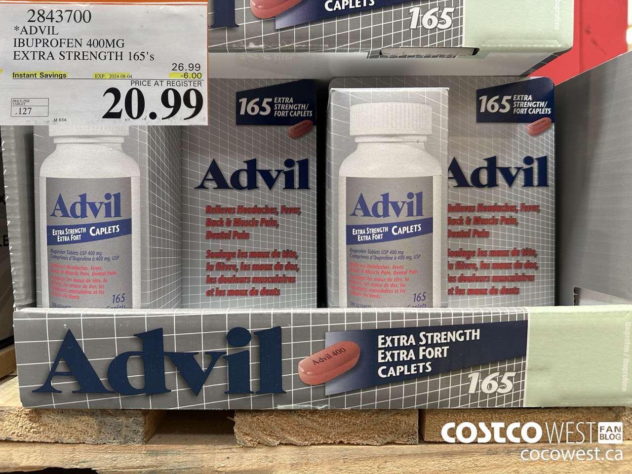 2843700 ADVIL IBUPROFEN 400MG EXTRA STRENGTH 165'S ($6.00 INSTANT SAVINGS EXPIRES ON 2024-08-04) $20.99