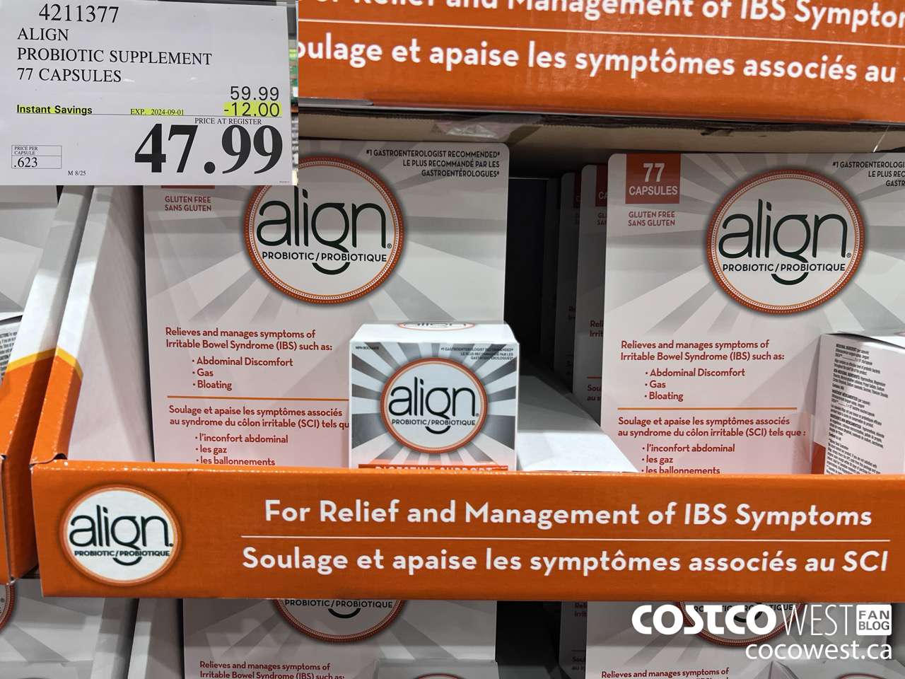 4211377 ALIGN PROBIOTIC SUPPLEMENT 77 CAPSULES ($12.00 INSTANT SAVINGS EXPIRES ON 2024-09-01) $47.99