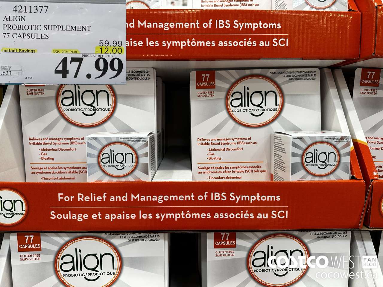 4211377 ALIGN PROBIOTIC SUPPLEMENT 77 CAPSULES ($12.00 INSTANT SAVINGS EXPIRES ON 2024-09-01) $47.99