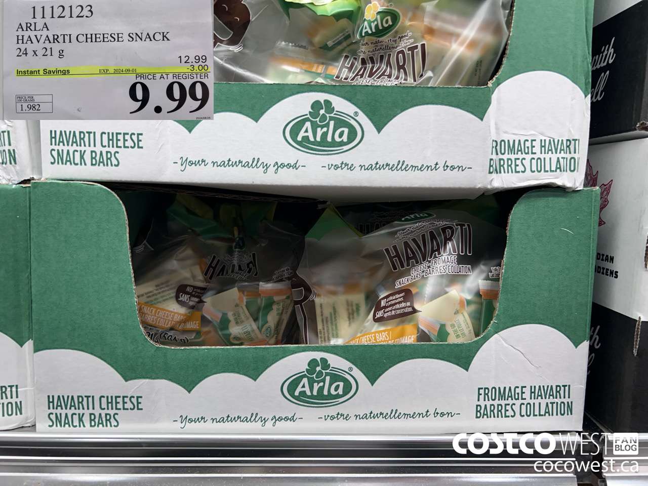 1112123 ARLA HAVARTI CHEESE SNACK 24 x 21g ($3.00 INSTANT SAVINGS EXPIRES ON 2024-09-01) $9.99