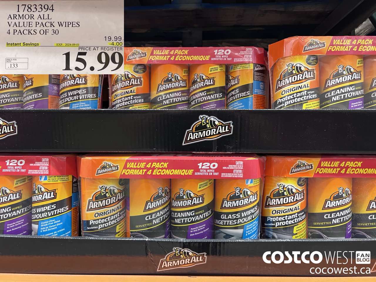 1783394 ARMOR ALL VALUE PACK WIPES 4 PACKS OF 30 ($4.00 INSTANT SAVINGS EXPIRES ON 2024-09-01) $15.99