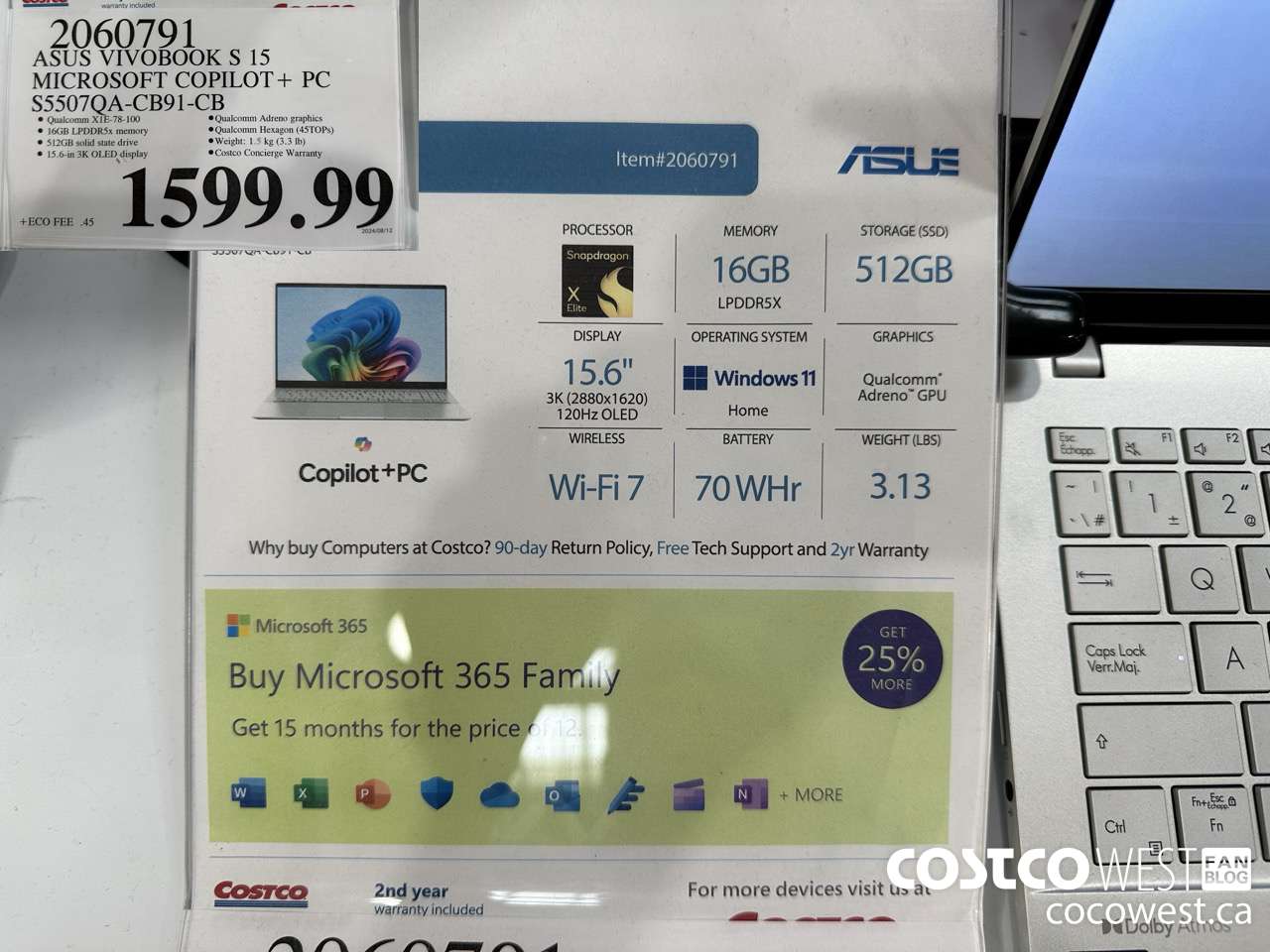 2060791 ASUS VIVOBOOK S 15 MICROSOFT COPILOT + PC S5507QA-CB91-CB $1599.99