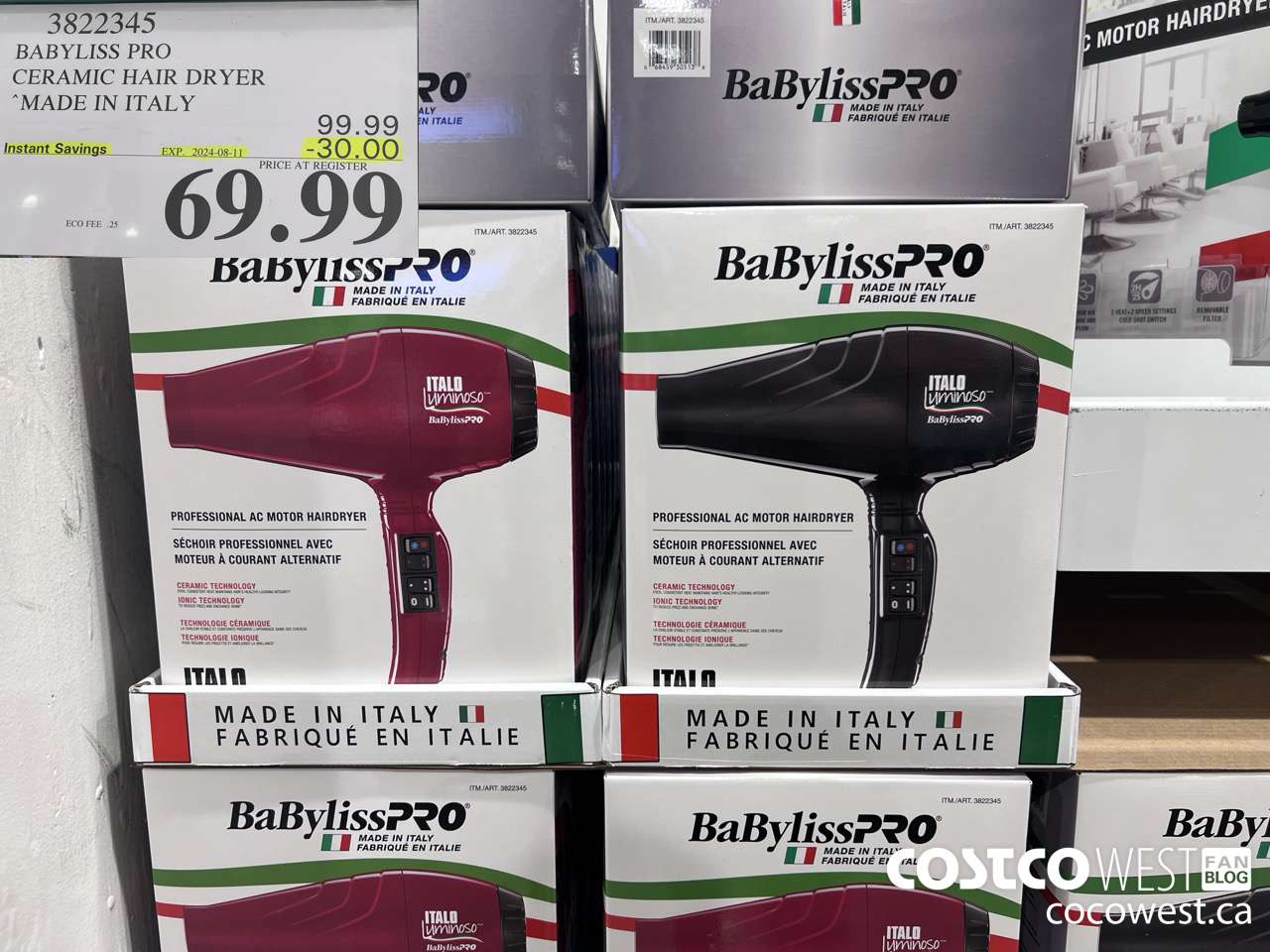 3822345 BABYLISS PRO CERAMIC HAIR DRYER MADE IN ITALY ($30.00 INSTANT SAVINGS EXPIRES ON 2024-08-11) $69.99