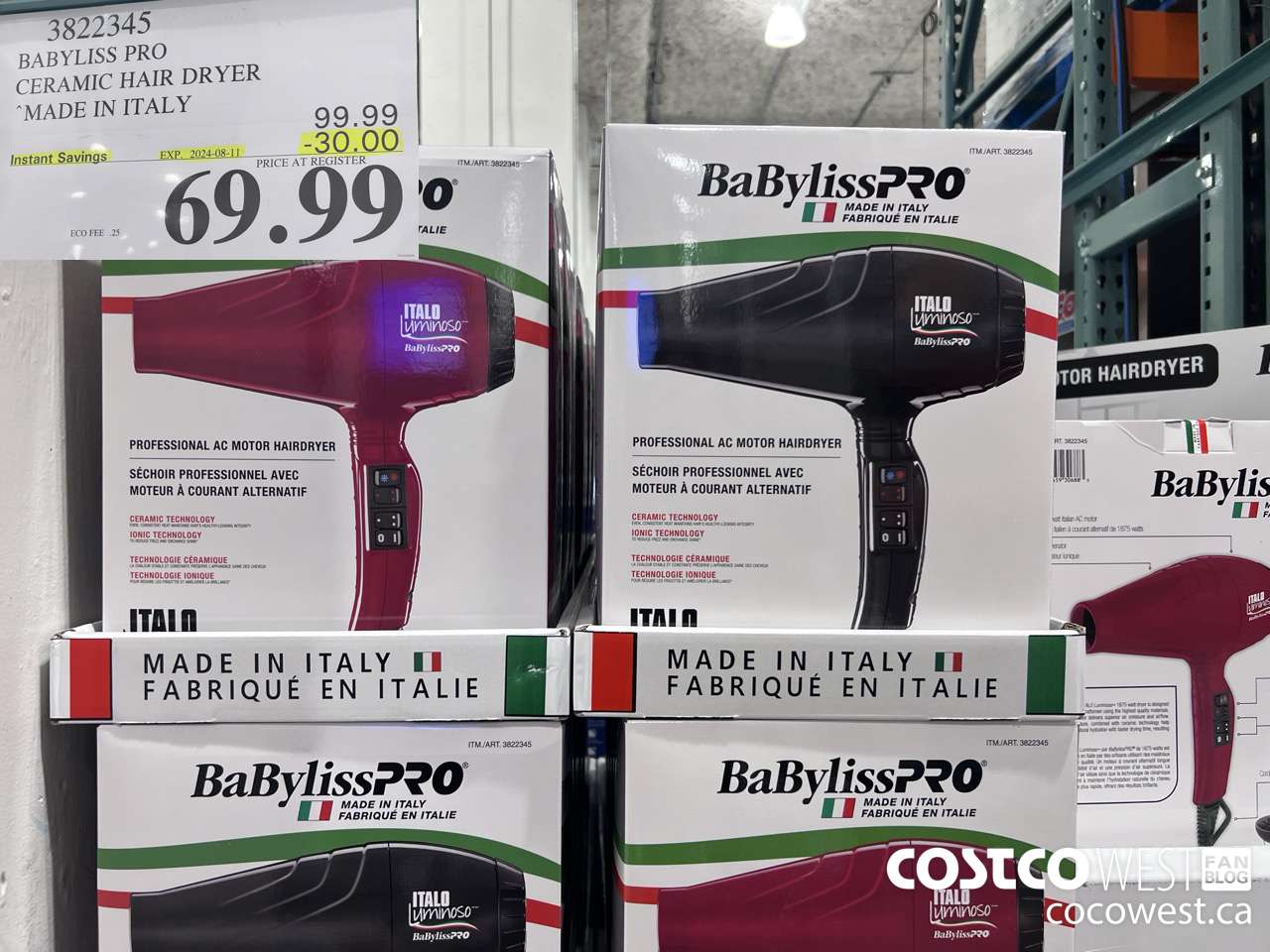 3822345 BABYLISS PRO CERAMIC HAIR DRYER MADE IN ITALY ($30.00 INSTANT SAVINGS EXPIRES ON 2024-08-11) $69.99