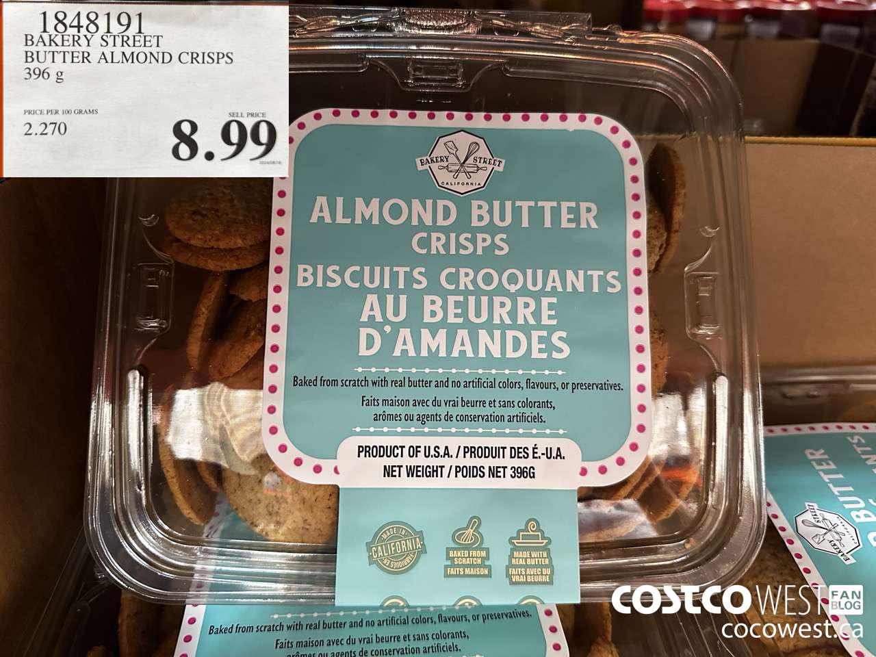 1848191 BAKERY STREET BUTTER ALMOND CRISPS 396G $8.99
