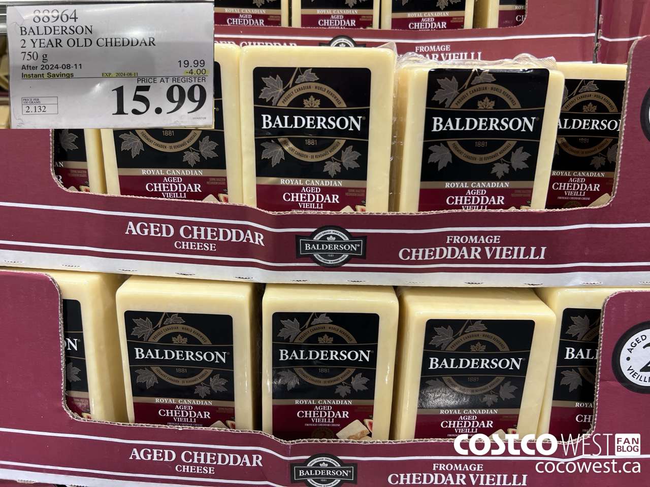 88964 BALDERSON 2 YEAR OLD CHEDDAR 750 g ($4.00 INSTANT SAVINGS EXPIRES ON 2024-08-11) $15.99