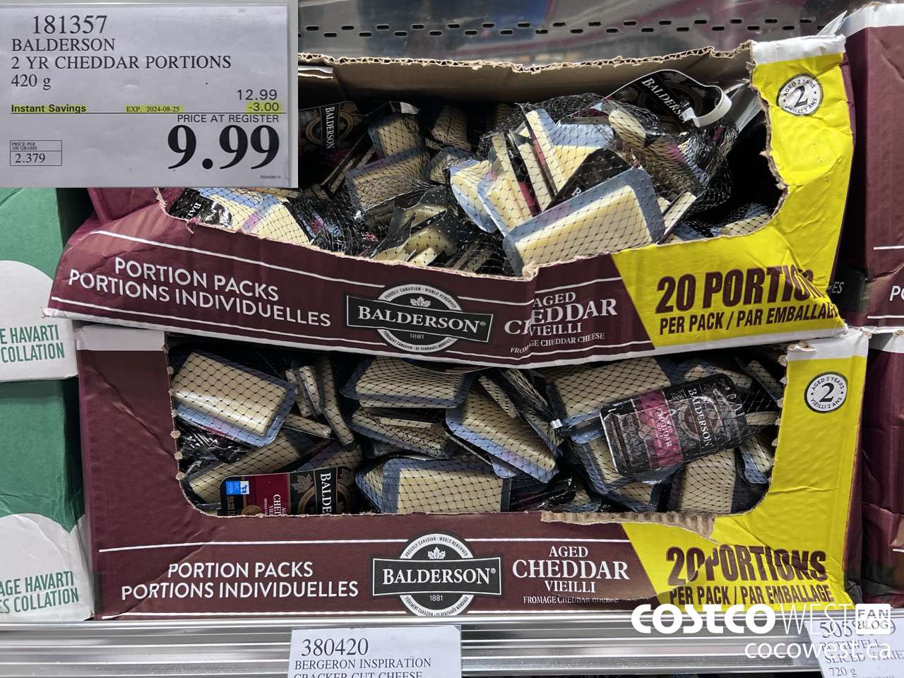 181357 BALDERSON 2 YR CHEDDAR PORTIONS 420G ($3.00 INSTANT SAVINGS EXPIRES ON 2024-08-25) $9.99