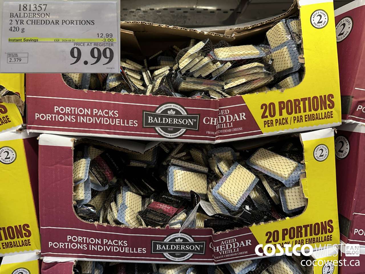 181357 BALDERSON 2 YR CHEDDAR PORTIONS 420G ($3.00 INSTANT SAVINGS EXPIRES ON 2024-08-25) $9.99