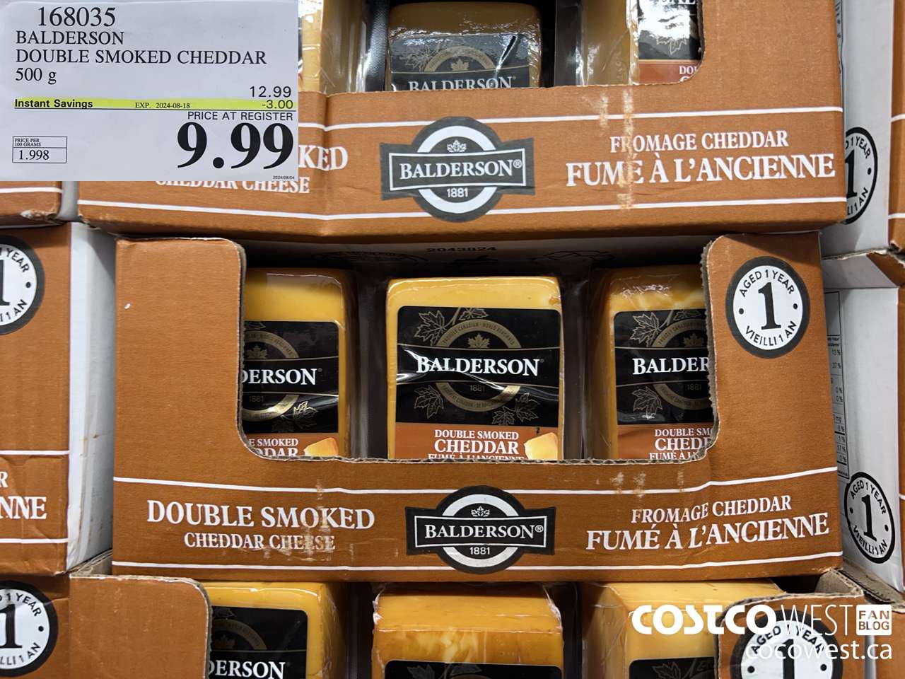 168035 BALDERSON DOUBLE SMOKED CHEDDAR 500 g ($3.00 INSTANT SAVINGS EXPIRES ON 2024-08-18) $9.99