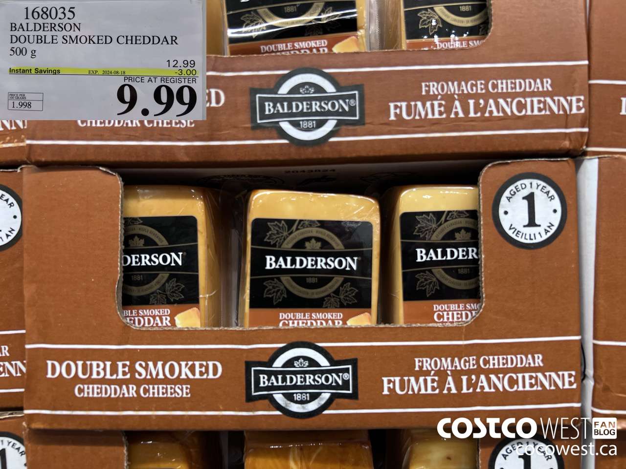 168035 BALDERSON DOUBLE SMOKED CHEDDAR 500 g ($3.00 INSTANT SAVINGS EXPIRES ON 2024-08-18) $9.99