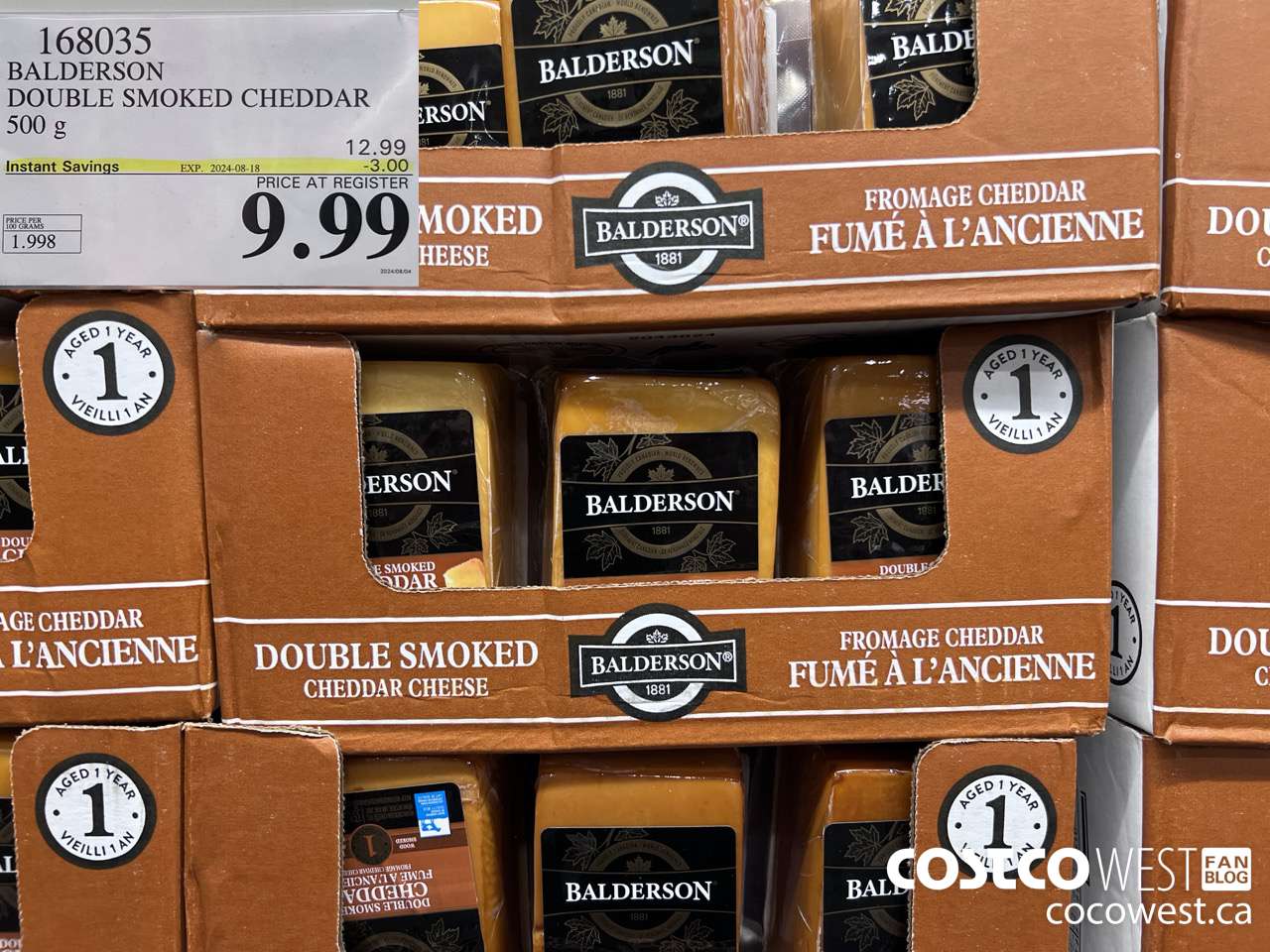 168035 BALDERSON DOUBLE SMOKED CHEDDAR 500 g ($3.00 INSTANT SAVINGS EXPIRES ON 2024-08-18) $9.99