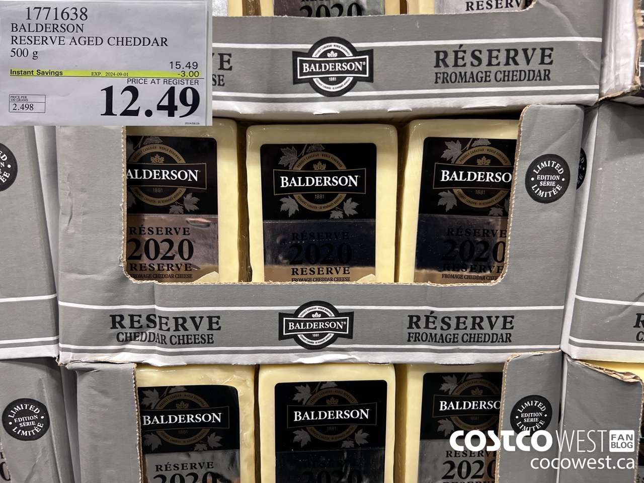 1771638 BALDERSON RESERVE AGED CHEDDAR 500 G ($3.00 INSTANT SAVINGS EXPIRES ON 2024-09-01) $12.49