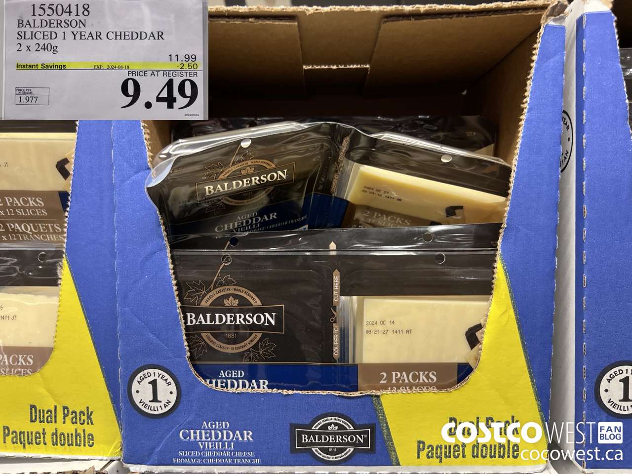 1550418 BALDERSON SLICED 1 YEAR CHEDDAR 2 X 240 G ($2.50 INSTANT SAVINGS EXPIRES ON 2024-08-18) $9.49