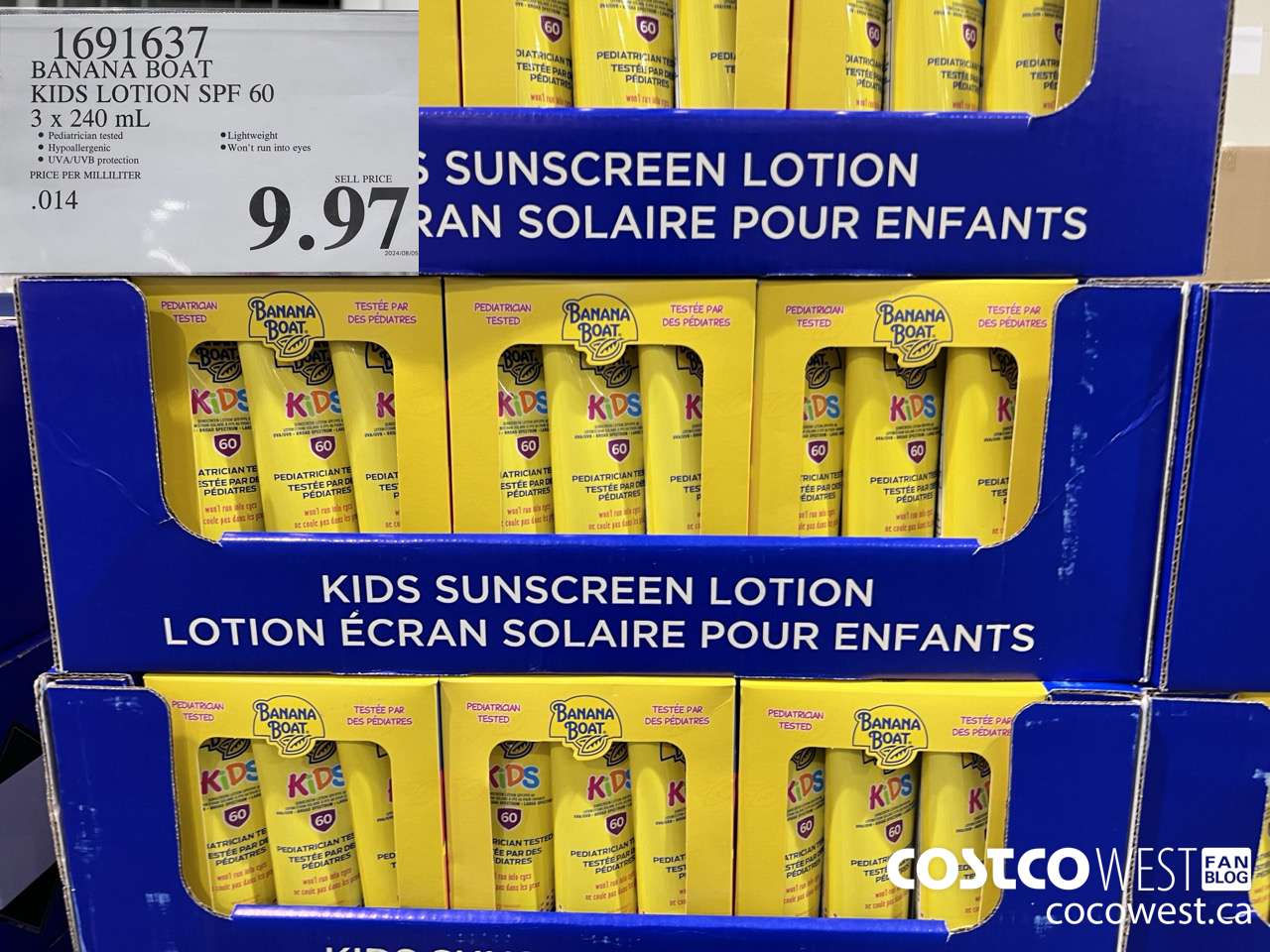 1691637 BANANA BOAT KIDS SUNSCREEN LOTION SPF60 3 x 240mL $9.97