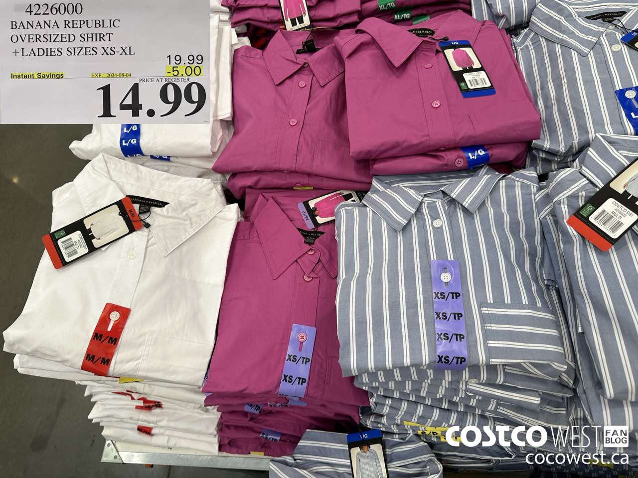 4226000 BANANA REPUBLIC OVERSIZED SHIRT LADIES SIZES XS-XL ($5.00 INSTANT SAVINGS EXPIRES ON 2024-08-04) $14.99