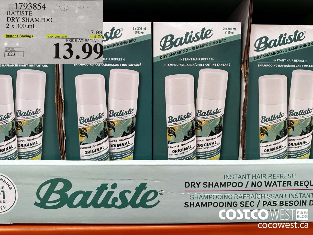 1793854 BATISTE DRY SHAMPOO 2 X 300ML ($4.00 INSTANT SAVINGS EXPIRES ON 2024-08-25) $13.99