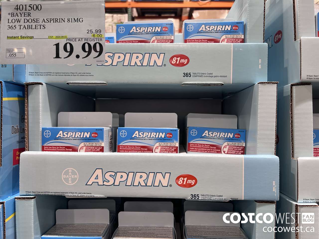 401500 BAYER COATED LOW DOSE ASA 365 81MG TABLETS ($6.00 INSTANT SAVINGS EXPIRES ON 2024-09-01) $19.99