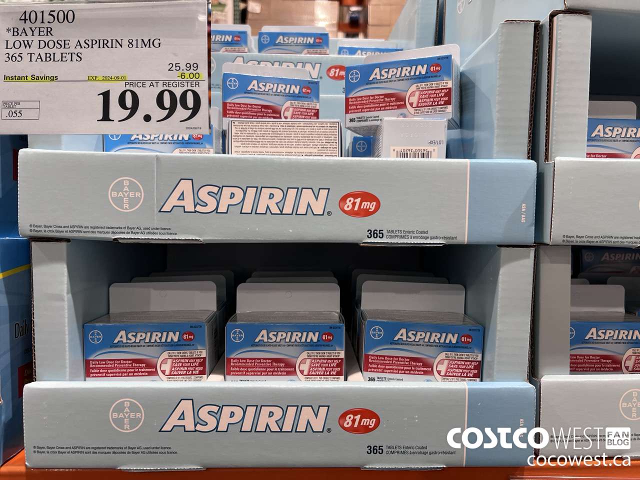 401500 BAYER COATED LOW DOSE ASA 365 81MG TABLETS ($6.00 INSTANT SAVINGS EXPIRES ON 2024-09-01) $19.99