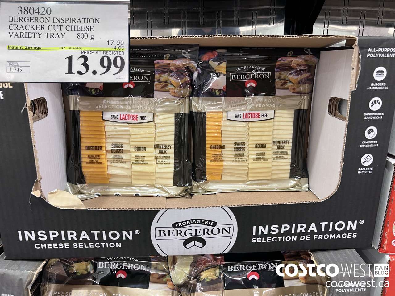 380420 BERGERON INSPIRATION CRACKER CUT CHEESE VARIETY TRAY 800g ($4.00 INSTANT SAVINGS EXPIRES ON 2024-09-01) $13.99