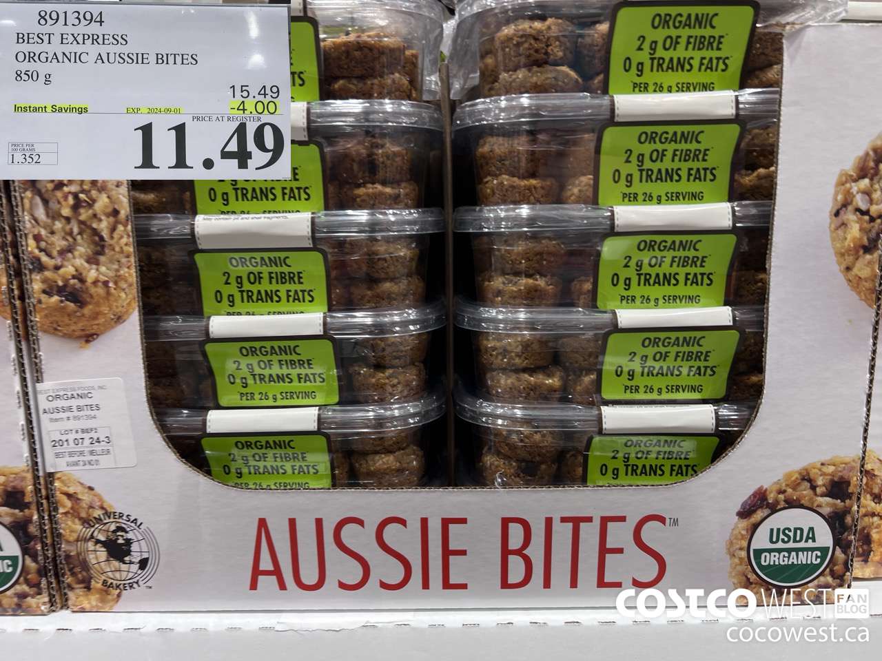 891394 BEST EXPRESS ORGANIC AUSSIE BITES 850 g ($4.00 INSTANT SAVINGS EXPIRES ON 2024-09-01) $11.49