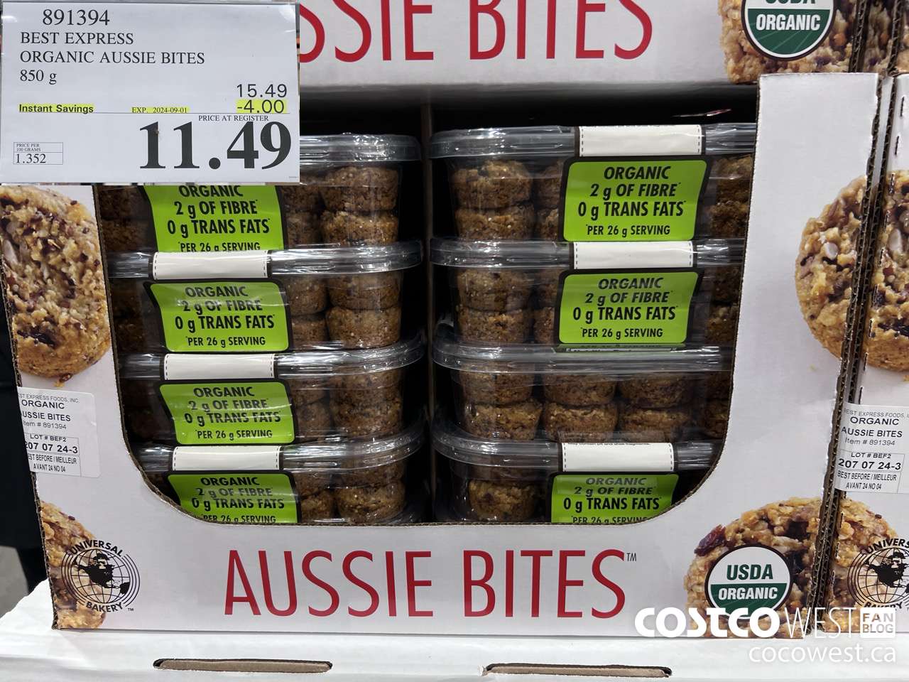 891394 BEST EXPRESS ORGANIC AUSSIE BITES 850 g ($4.00 INSTANT SAVINGS EXPIRES ON 2024-09-01) $11.49