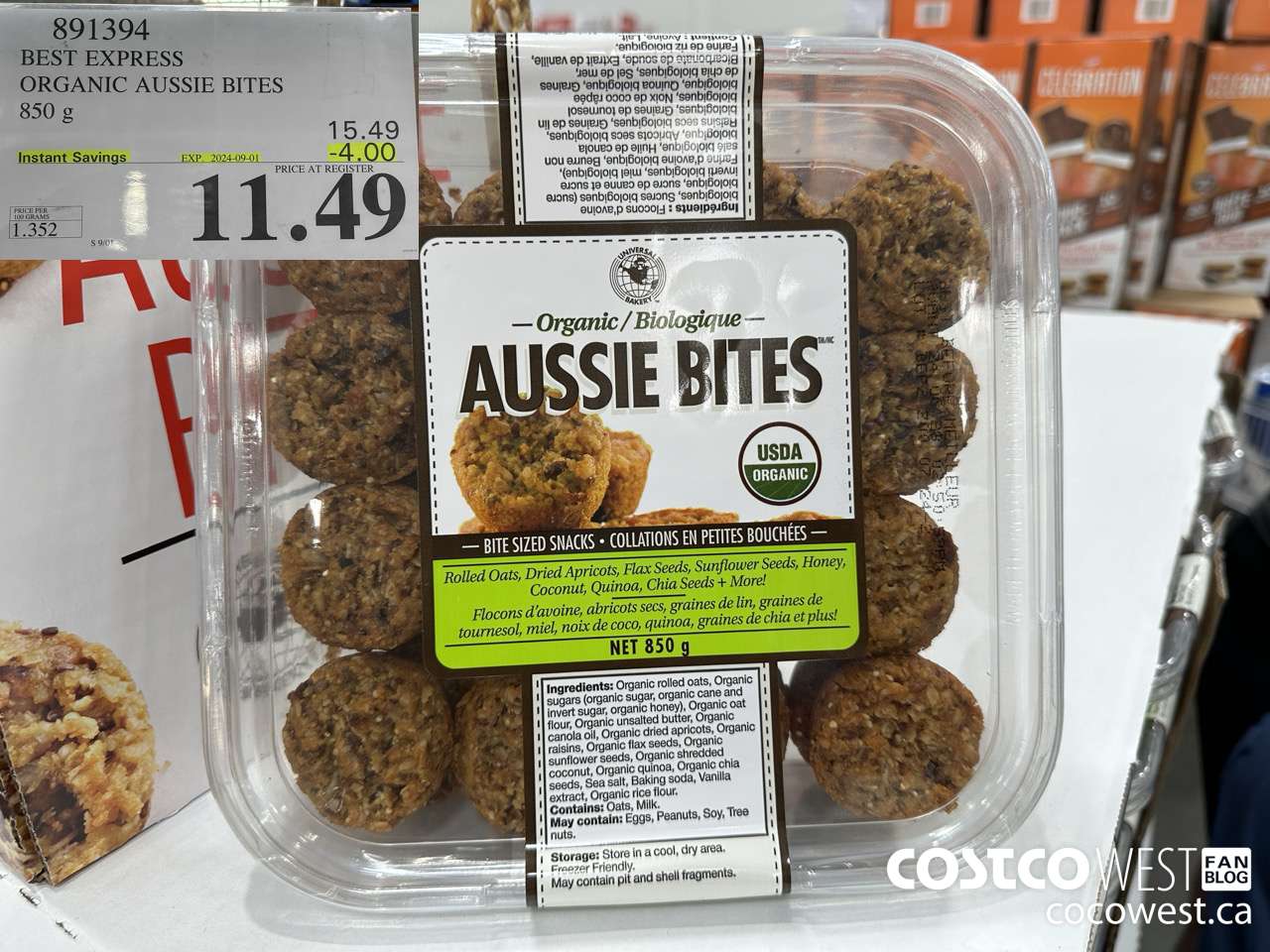 891394 BEST EXPRESS ORGANIC AUSSIE BITES 850 g ($4.00 INSTANT SAVINGS EXPIRES ON 2024-09-01) $11.49