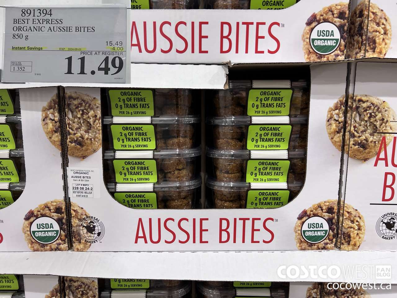 891394 BEST EXPRESS ORGANIC AUSSIE BITES 850 g ($4.00 INSTANT SAVINGS EXPIRES ON 2024-09-01) $11.49