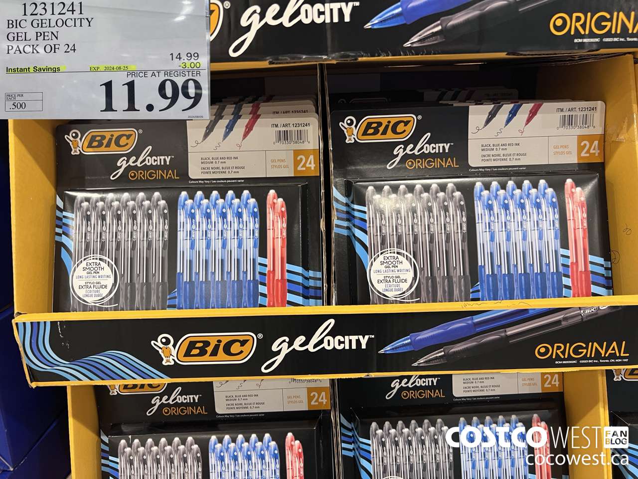 1231241 BIC GELOCITY BLUE & BLK PENS PACK OF 24 ($3.00 INSTANT SAVINGS EXPIRES ON 2024-08-25) $11.99