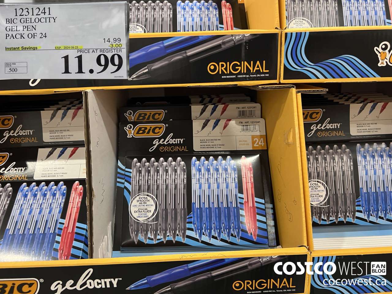 1231241 BIC GELOCITY BLUE & BLK PENS PACK OF 24 ($3.00 INSTANT SAVINGS EXPIRES ON 2024-08-25) $11.99