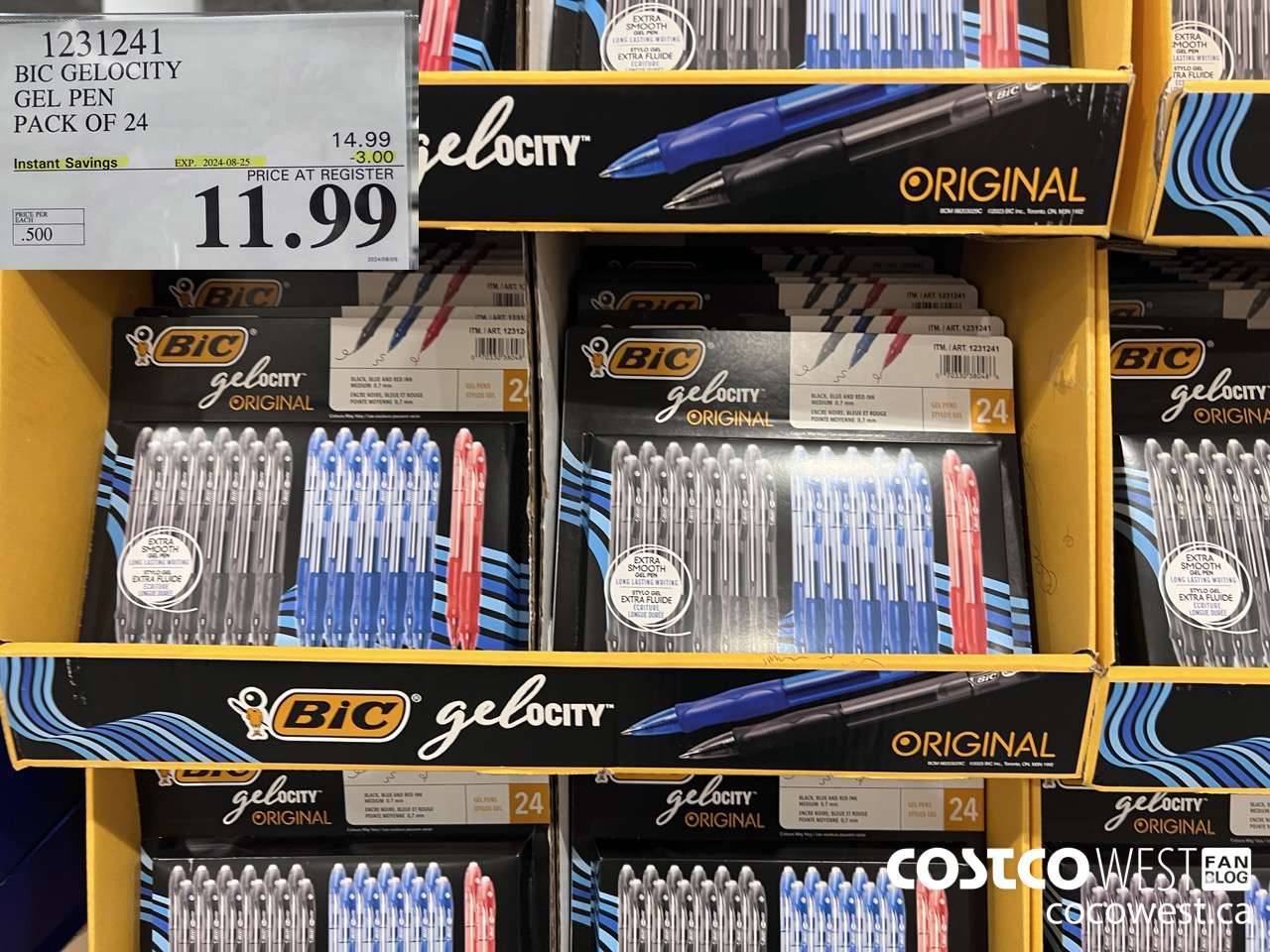 1231241 BIC GELOCITY BLUE & BLK PENS PACK OF 24 ($3.00 INSTANT SAVINGS EXPIRES ON 2024-08-25) $11.99