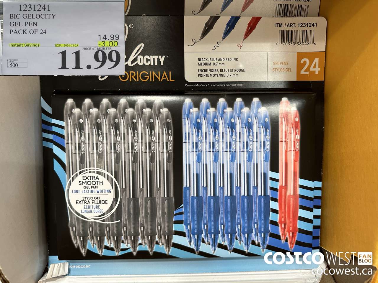 1231241 BIC GELOCITY BLUE & BLK PENS PACK OF 24 ($3.00 INSTANT SAVINGS EXPIRES ON 2024-08-25) $11.99