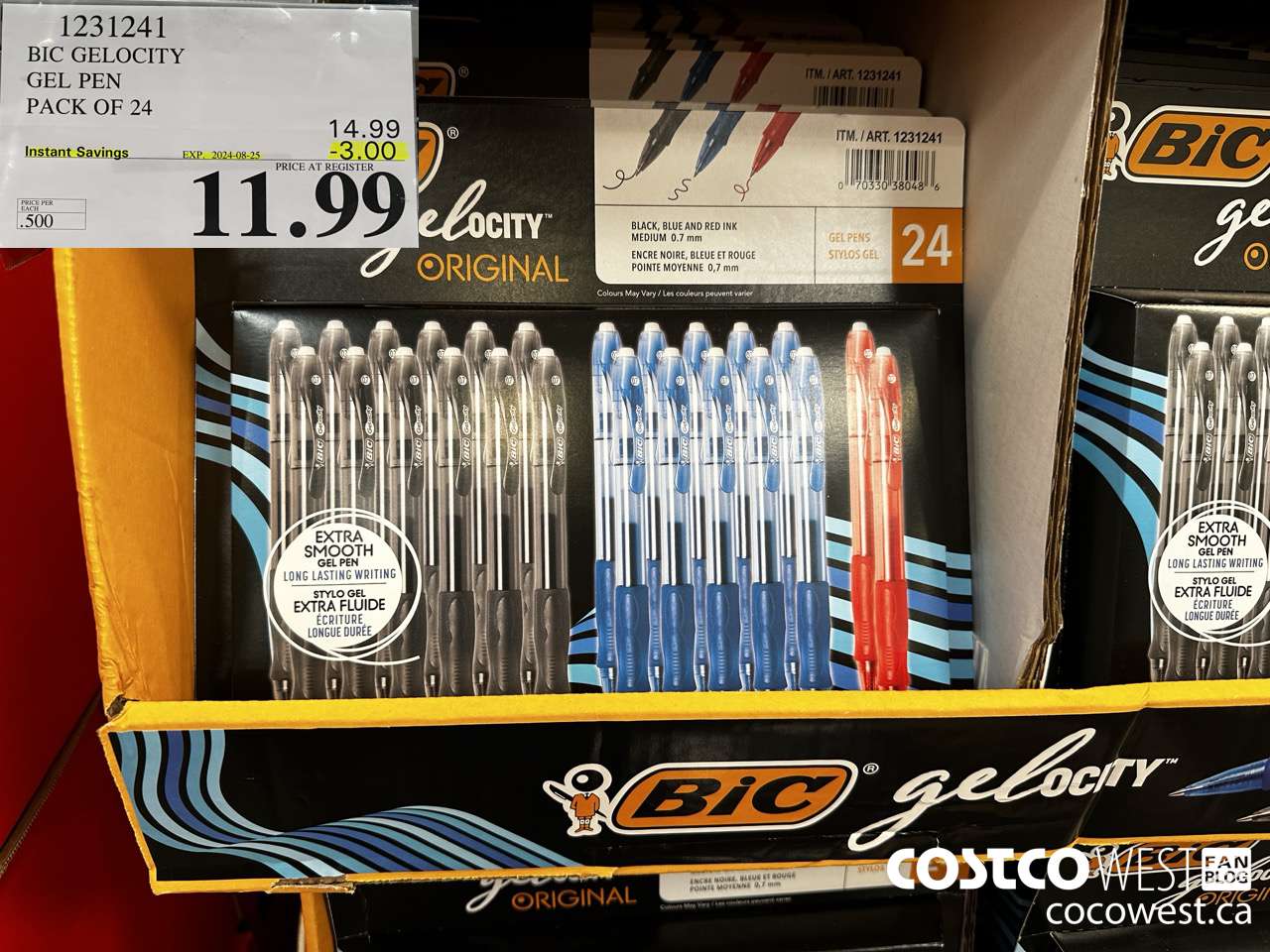 1231241 BIC GELOCITY BLUE & BLK PENS PACK OF 24 ($3.00 INSTANT SAVINGS EXPIRES ON 2024-08-25) $11.99