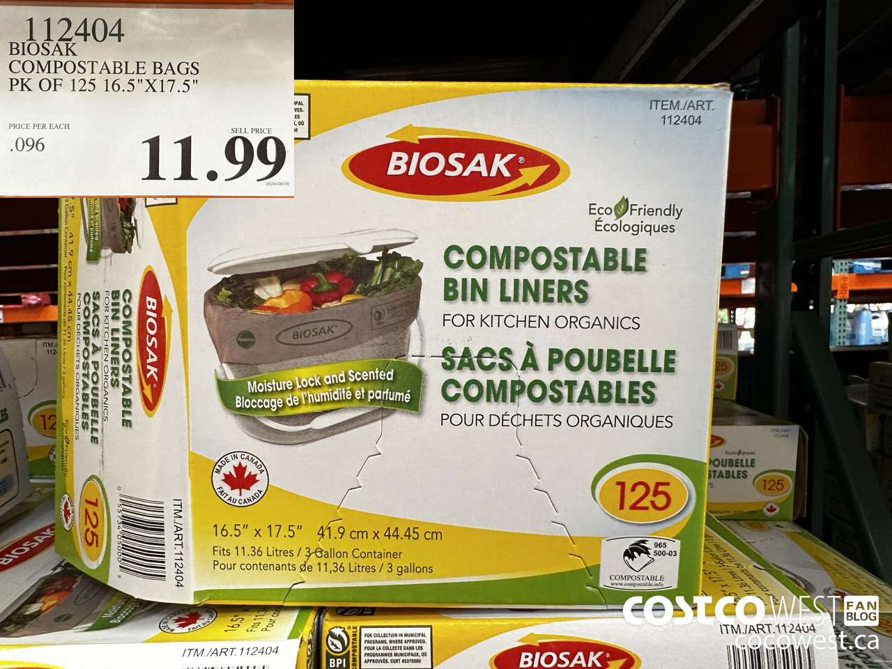 112404 BIOSAK COMPOSTABLE BAGS PK OF 125 16.5