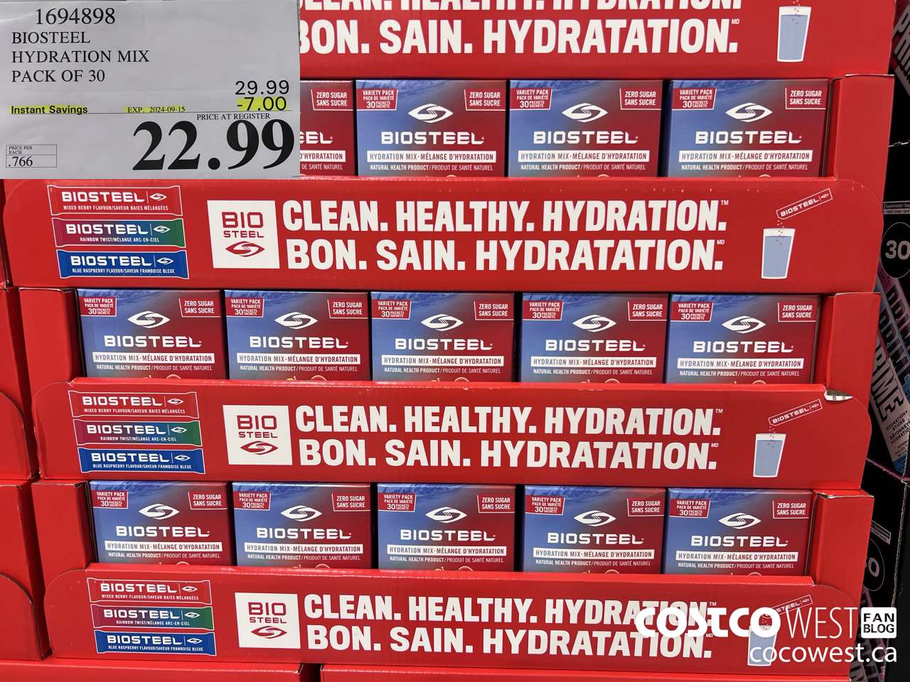 1694898 BIOSTEEL HYDRATION MIX PACK OF 30 ($7.00 INSTANT SAVINGS EXPIRES ON 2024-09-15) $22.99