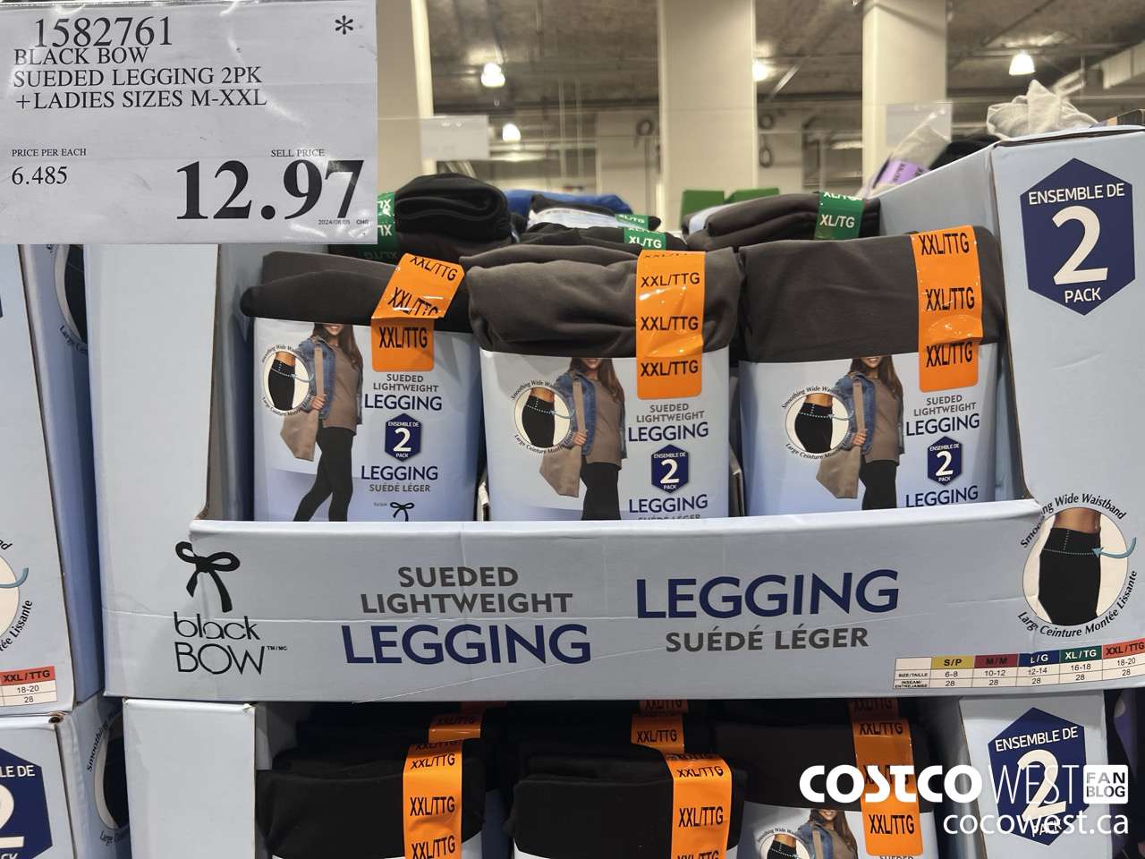 1582761 BLACK BOW SUEDED LEGGINGS 2PK LADIES SIZES M-XXL $12.97