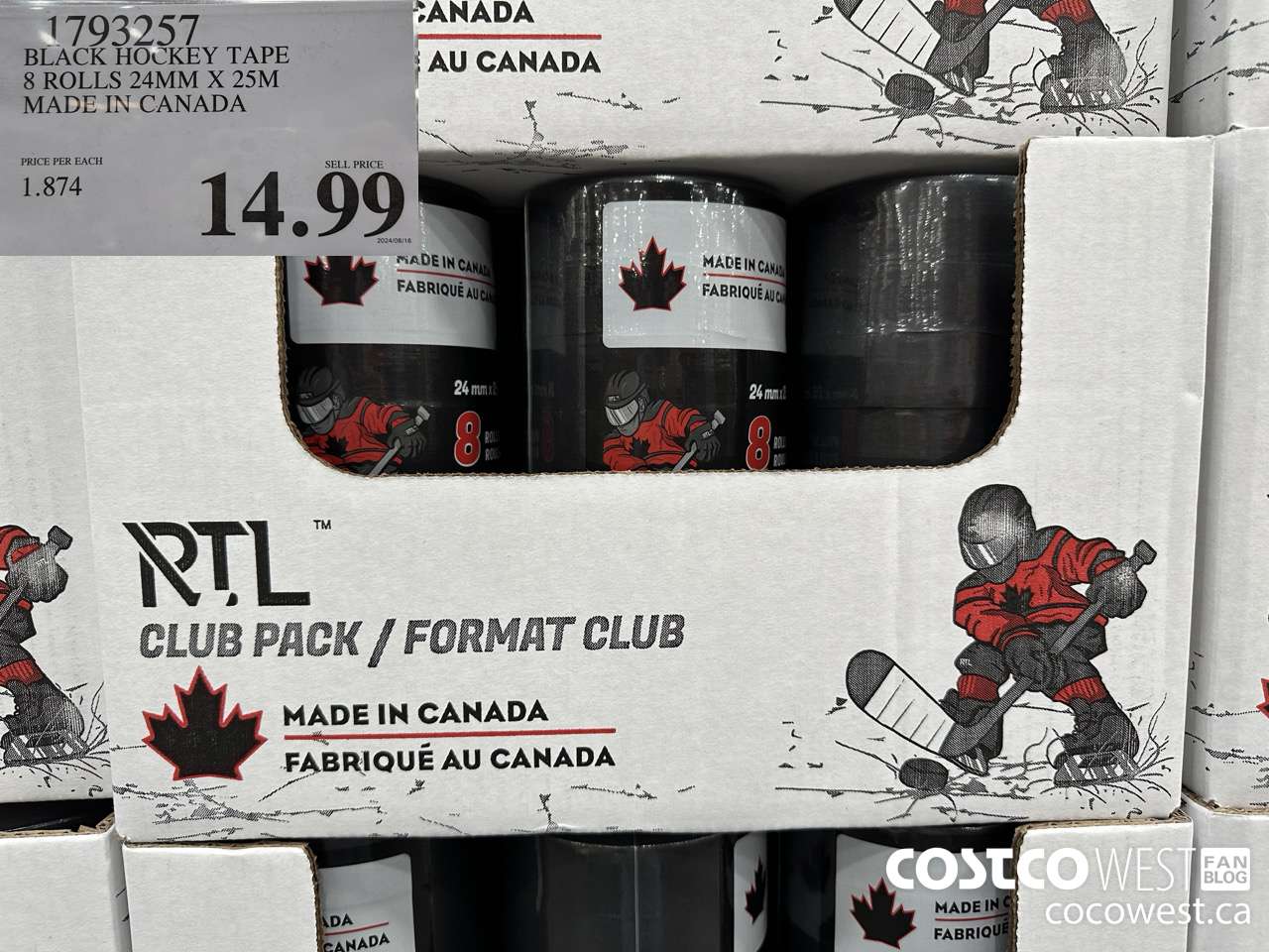 1793257 BLACK HOCKEY TAPE 8 ROLLS 24MM X 25M MADE IN CANADA $14.99