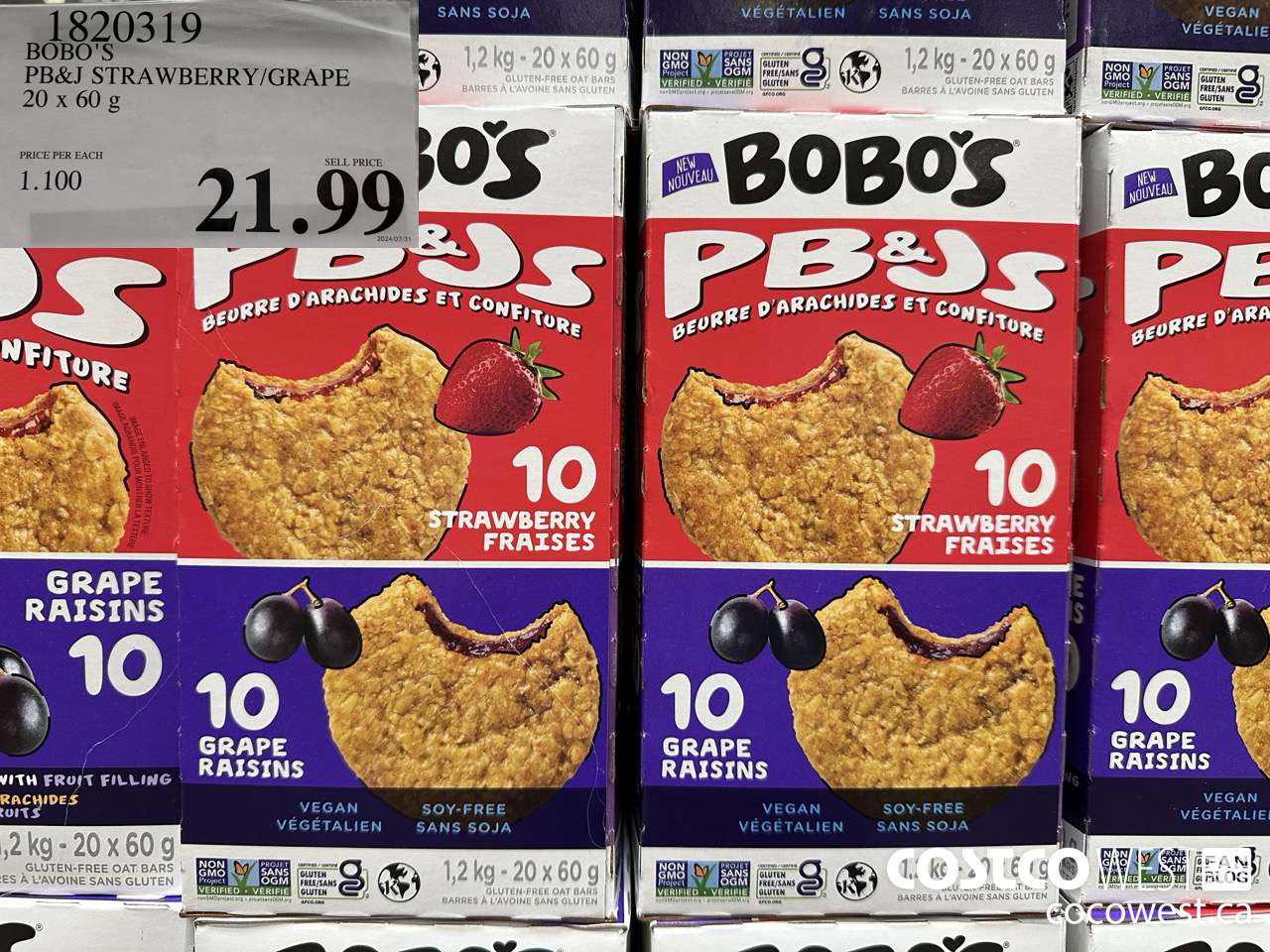 1820319 BOBO'S PB&J STRAWBERRY/GRAPE 20 X 60G $21.99