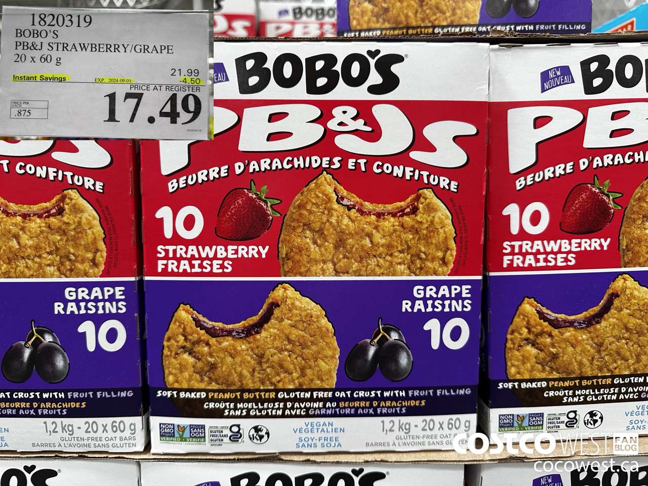 1820319 BOBO'S PB&J STRAWBERRY/GRAPE 20 X 60G ($4.50 INSTANT SAVINGS EXPIRES ON 2024-09-01) $17.49